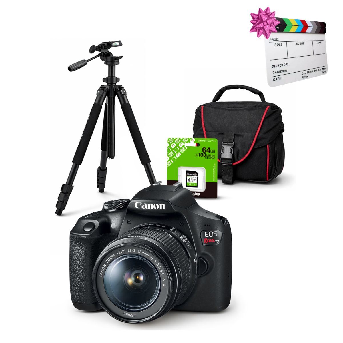 Cámara Canon EOS T7 + Lente 18-55mm + Kit de accesorios Deluxe